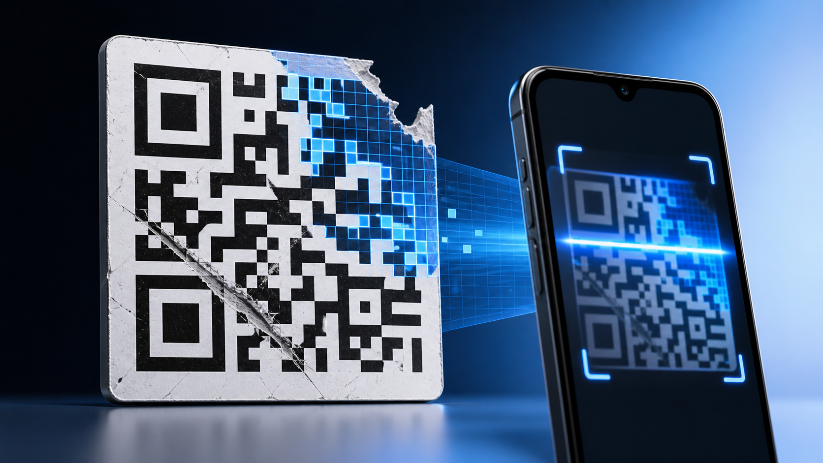 Partes de um QR Code mostrando marcadores de posição, dados e correção de erros
