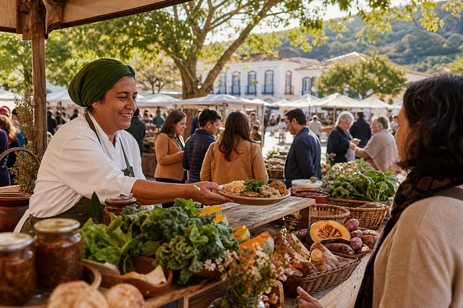 Festival gastronômico de rua reunindo produtores locais no interior do Brasil