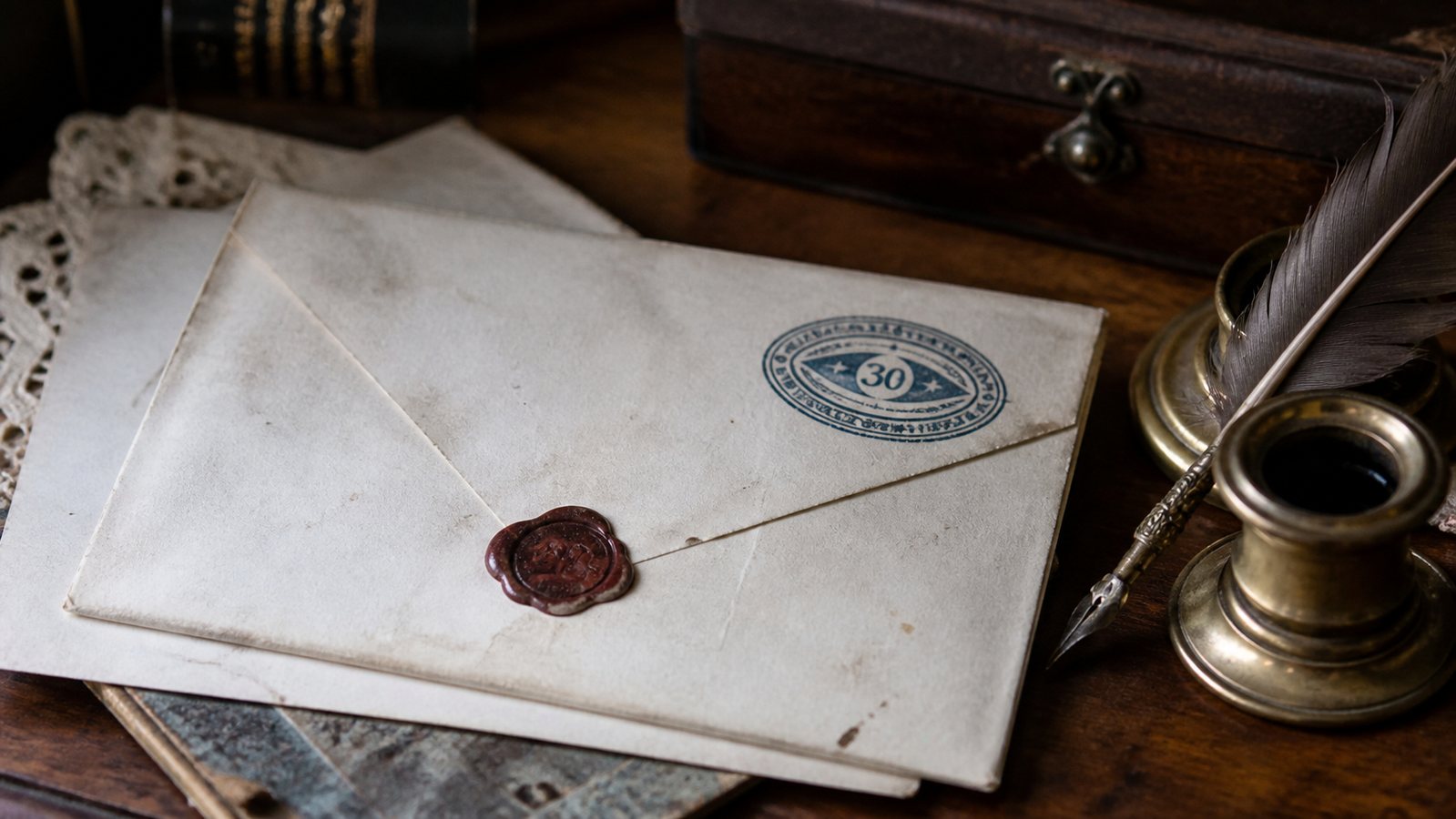 Carta histórica com motivo postal oval inspirado na época do selo Olho de Boi